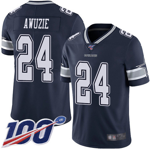 Men Dallas Cowboys Limited Navy Blue Chidobe Awuzie Home 24 100th Season Vapor Untouchable NFL Jersey